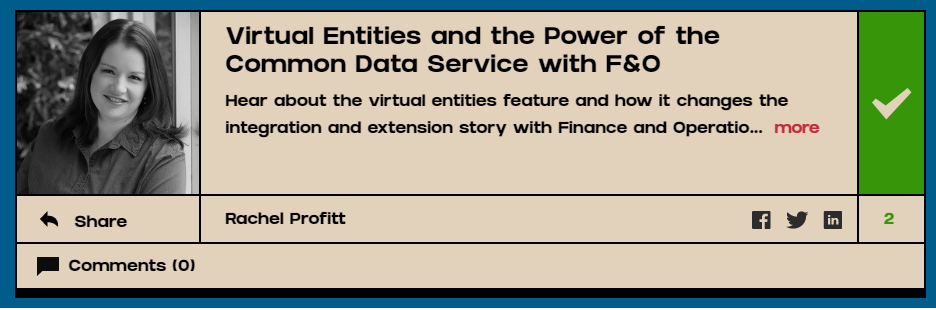 d365bits's tweet photo. Vote for @RachelProfitt session which you can't miss if you love FinOps .
I'm so excited about this topic "Virtual Entities and the Power of the Common Data Service with F&O"
https://t.co/JKnYT9u9NP
Vote for other great sessions too #DynamicsCon 😊
#D365FinOps https://t.co/Ma9HevvELx