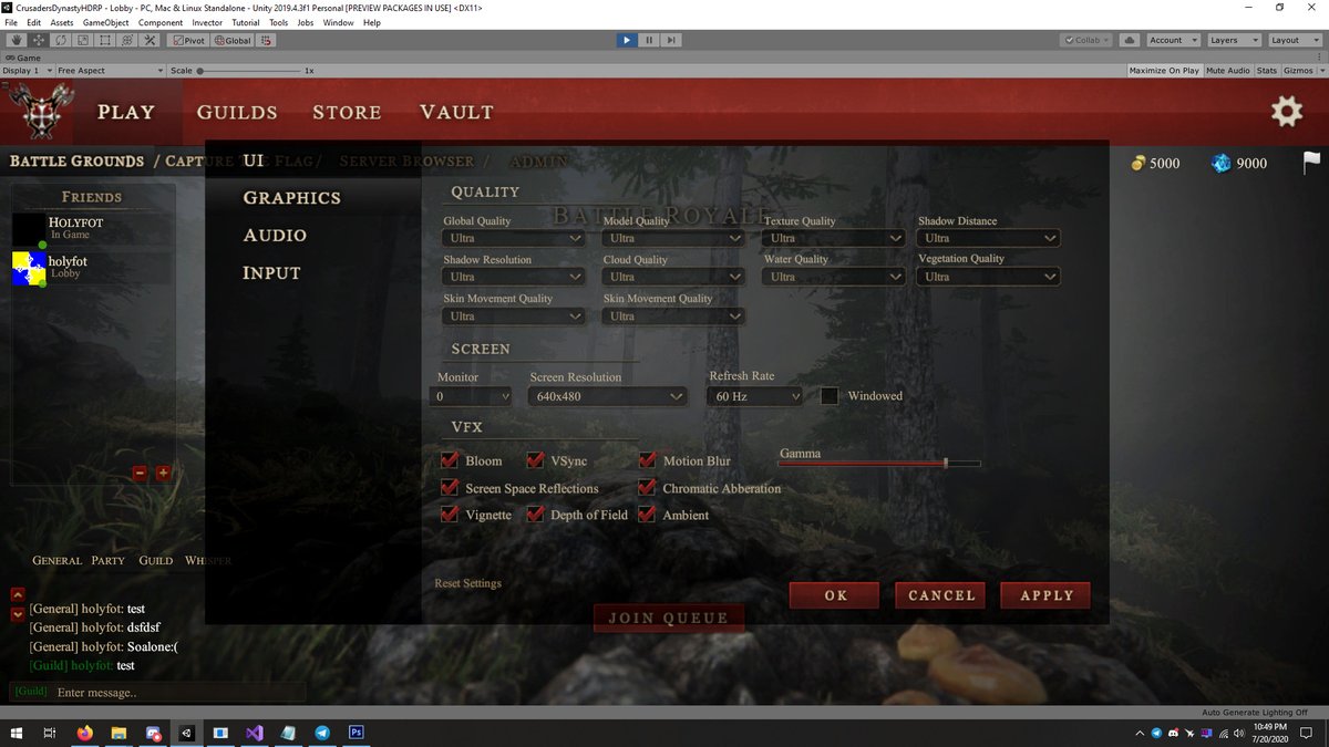 We've been working hard on the lobby, guilds, and options UI. All of them functioning!