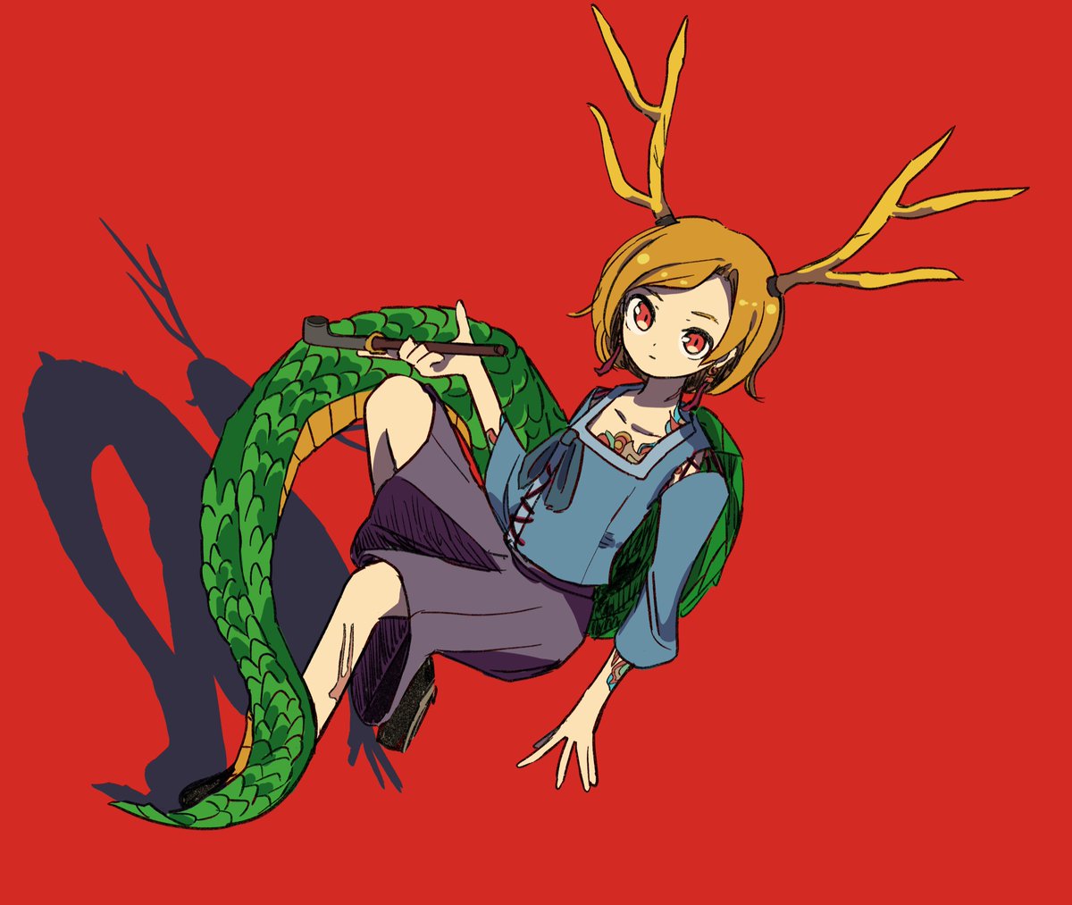 kicchou yachie 1girl solo red eyes blonde hair turtle shell short hair antlers  illustration images