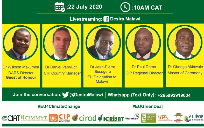 IFPRIMalawi's tweet photo. #TMRW Jul 22, @10:00am CAT: DeSIRA #Malawi online project launch
Facebook live stream➡️https://t.co/Jg2qgyhgwx
#EU4ClimateChange #EUGreenDEAL #research
@Cipotato @capacity4dev @CIRAD @BiovIntCIAT_eng @ICRAF @IFPRI @IITA_CGIAR @CIMMYT @WorldFishCenter @ICRISAT @UniversiteLiege https://t.co/r2vtV9I5mM