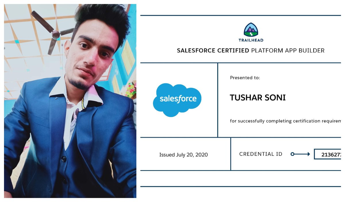 We congratulate our staff member Tushar Soni on being a @Salesforce Certified Platform App Builder. He is a @Salesforce Certified Administrator and @salesforce  @trailhead  Ranger. 

#Salesforce #salesforceohana #salesforcecertified #SalesforceInJaipur #BodaciousITHub
