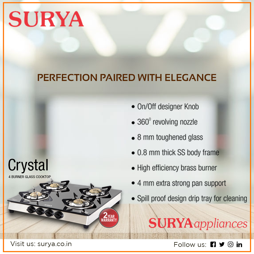 surya_roshni's tweet photo. #SURYA #Crystal #Glass #cooktop with 4 burners is a smart upgrade to your conventional gas stove.
Visit us at: https://t.co/U5gZo7rQ1I
#Homeappliances #suryahomeappliances #suryacooktop #4Burner https://t.co/IAHAA45kX0