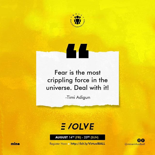mineTMabeokuta's tweet photo. It is okay to feel fear but DO NOT let it master you. Step into this week and conquer your fears!
Registration will soon close, Please register if you have not ASAP. Link: https://t.co/f4MP8Z3nlm
#minetm #teensministry #youthministry #thewealthyministry #ball2020 #evolve#register https://t.co/HyzJL76rfe