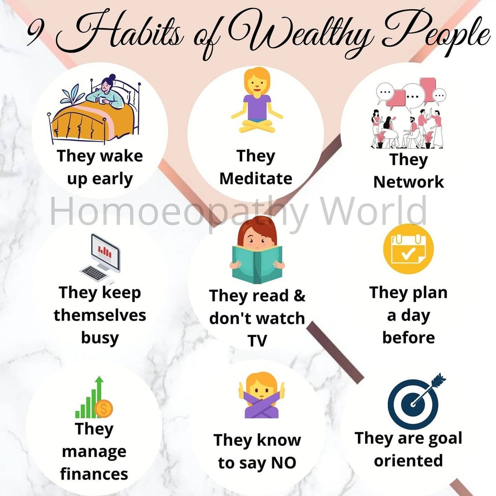 Homoeopathy_W's tweet photo. We always think what wealthy people do that we don't &amp; how they get successful in life..? 
Well they are successful because they are consistent with their habits...

Here are their habits that you can inculcate in your routine and bring out that change i… https://t.co/vXIeG4WdDM https://t.co/CpF1xhjr07