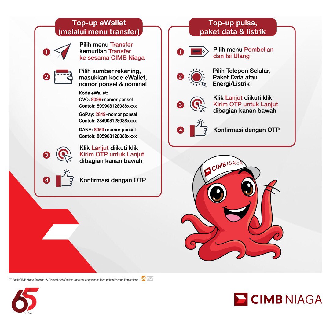Cimb Niaga בטוויטר Gayabaru Isi Ulang Saldo Ewallet Dan Token Listrik Sekarang Bisa Melalui Octo Clicks Tersedia Beragam Pilihan Top Up Pulsa Paket Data Listrik Dan Ewallet Limit Transaksi Harian Bisa Sampai Rp200