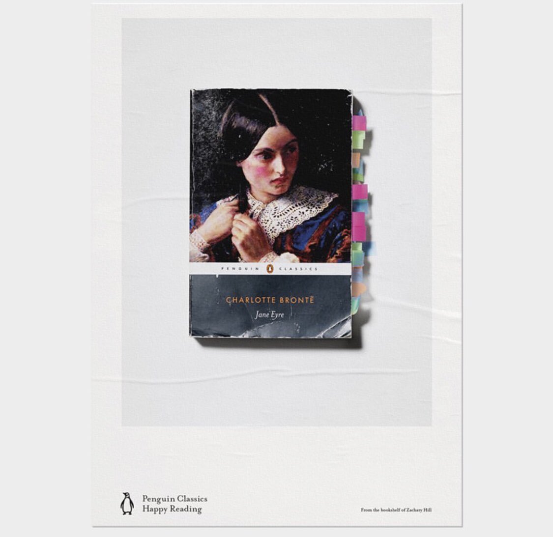 GrtBritDesign's tweet photo. 070 – Sam Voulters, Brand Director at @PenguinBooks worked with in-house designer Tom Etherington to create these simple and beautiful ads. 

The books used are real and they were borrowed from real owners. https://t.co/gKiBatgQ5N