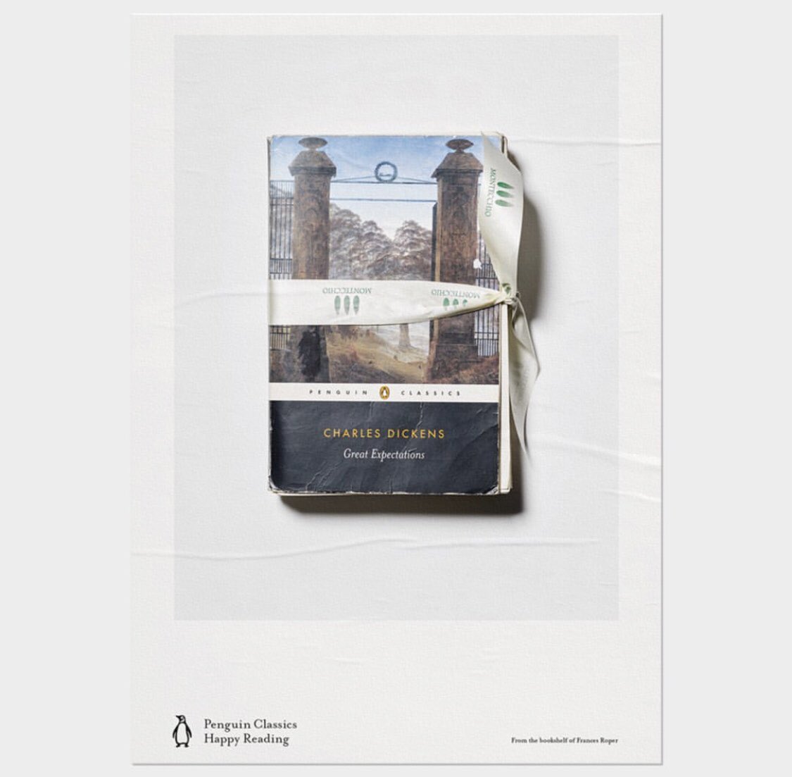 GrtBritDesign's tweet photo. 070 – Sam Voulters, Brand Director at @PenguinBooks worked with in-house designer Tom Etherington to create these simple and beautiful ads. 

The books used are real and they were borrowed from real owners. https://t.co/gKiBatgQ5N