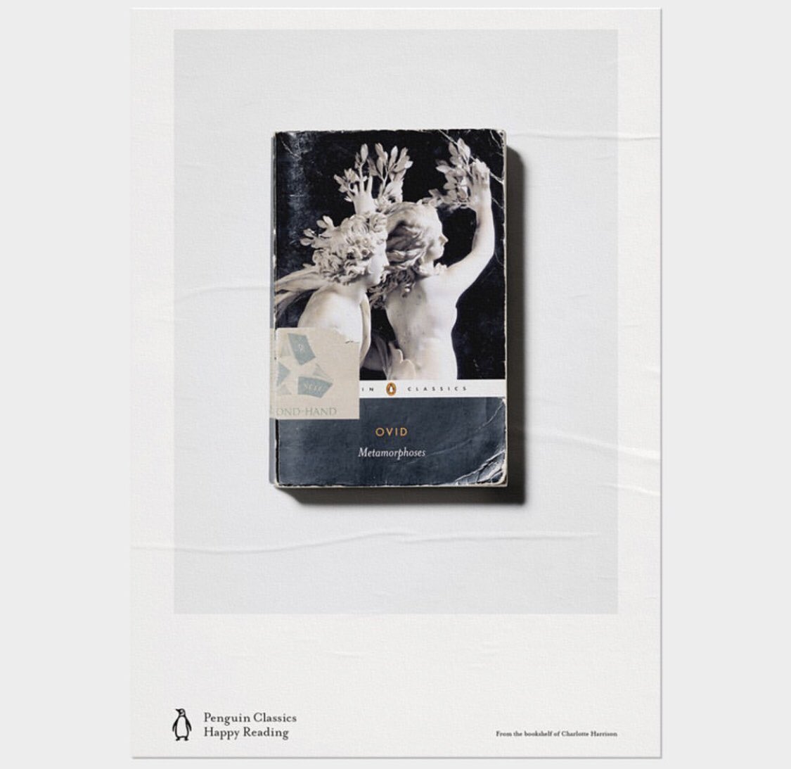GrtBritDesign's tweet photo. 070 – Sam Voulters, Brand Director at @PenguinBooks worked with in-house designer Tom Etherington to create these simple and beautiful ads. 

The books used are real and they were borrowed from real owners. https://t.co/gKiBatgQ5N