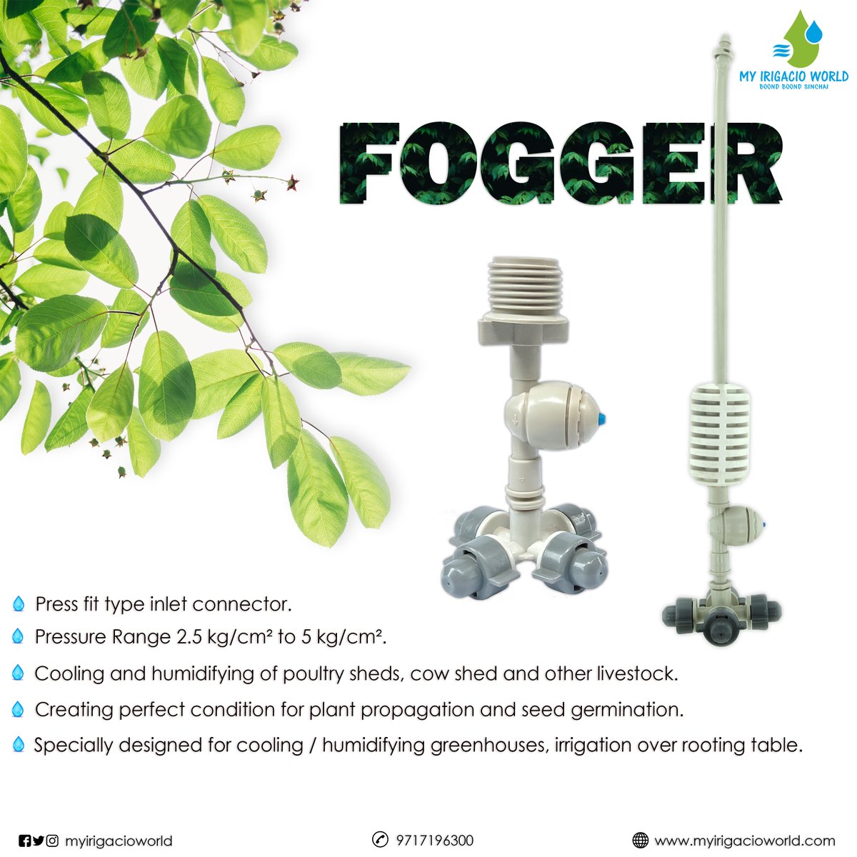 myirigacioworld's tweet photo. Foggers are helped in Evaporative cooling and humidifying control for greenhouse and long tunnels. Its provide perfect condition for plant propagation.π±π
#fogger #agriculture #irrigation #irrigationsystem #automation #mist #mister #agro #agri #miwpl #irrigationtech #GreenHouse https://t.co/b8aIQW3ZTs