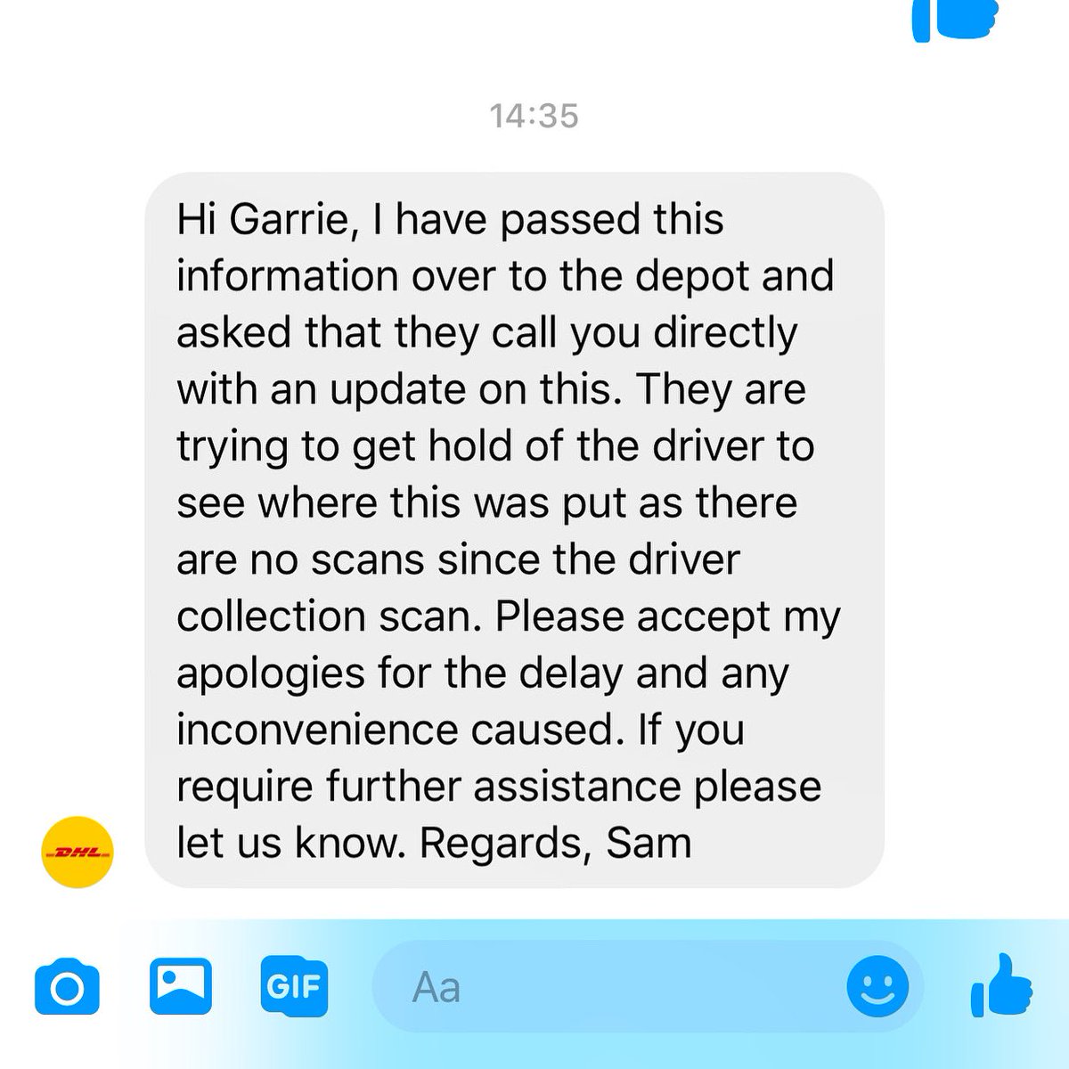 NeillGarrie's tweet photo. @DHLParcelUK looks like you employ untrustworthy staff. You promised to call me from the depot to explain this but cowardly didn’t. How do you lose an item 127cm tall? Looks like it’s been stolen by someone in your company https://t.co/1m2raM6a6v