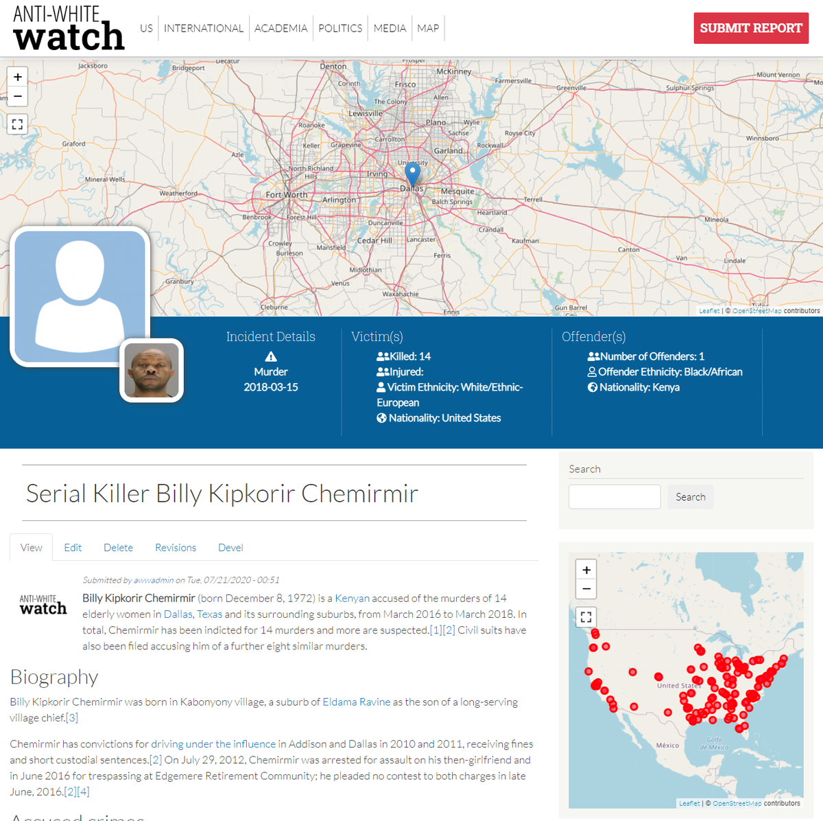 AntiWhiteWatch1's tweet photo. Serial Killer Billy Kipkorir Chemirmir: "a Kenyan accused of the murders of 14 elderly women in Dallas, Texas and its surrounding suburbs, from March 2016 to March 2018"
-#RemigrationIsDecolonization
https://t.co/DWIcEVwDcu https://t.co/TcB4dhA15e