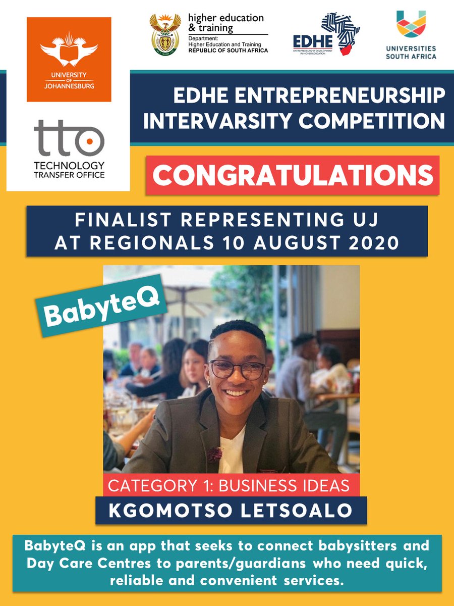 go2uj's tweet photo. Meet the Studentpreneurs with New Business Ideas that will represent UJ at the Regionals of the EDHE Entrepreneurship Intervarsity Competition. @EDHEStudents @StudentEntrepreneurship 
#UJTTO #EDHEIntervarsity #Studentpreneur https://t.co/XyGM4FrGxz