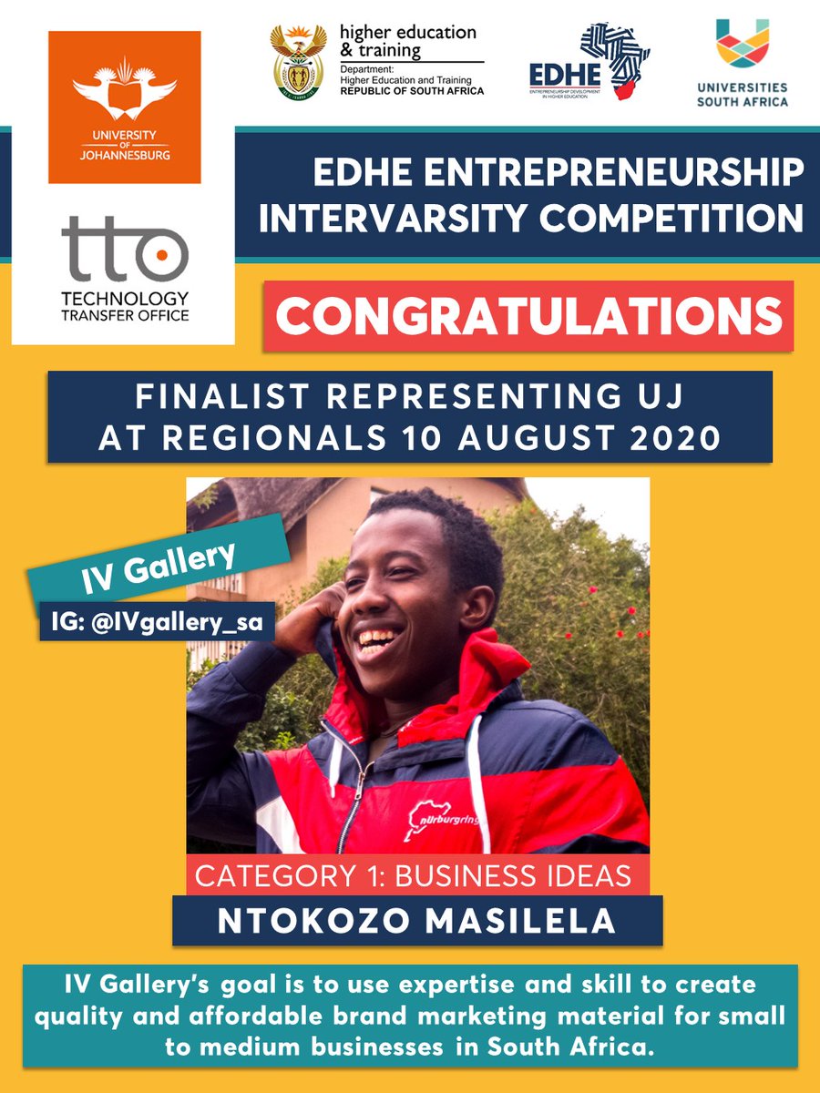 Meet the Studentpreneurs with New Business Ideas that will represent UJ at the Regionals of the EDHE Entrepreneurship Intervarsity Competition. @EDHEStudents @StudentEntrepreneurship 
#UJTTO #EDHEIntervarsity #Studentpreneur