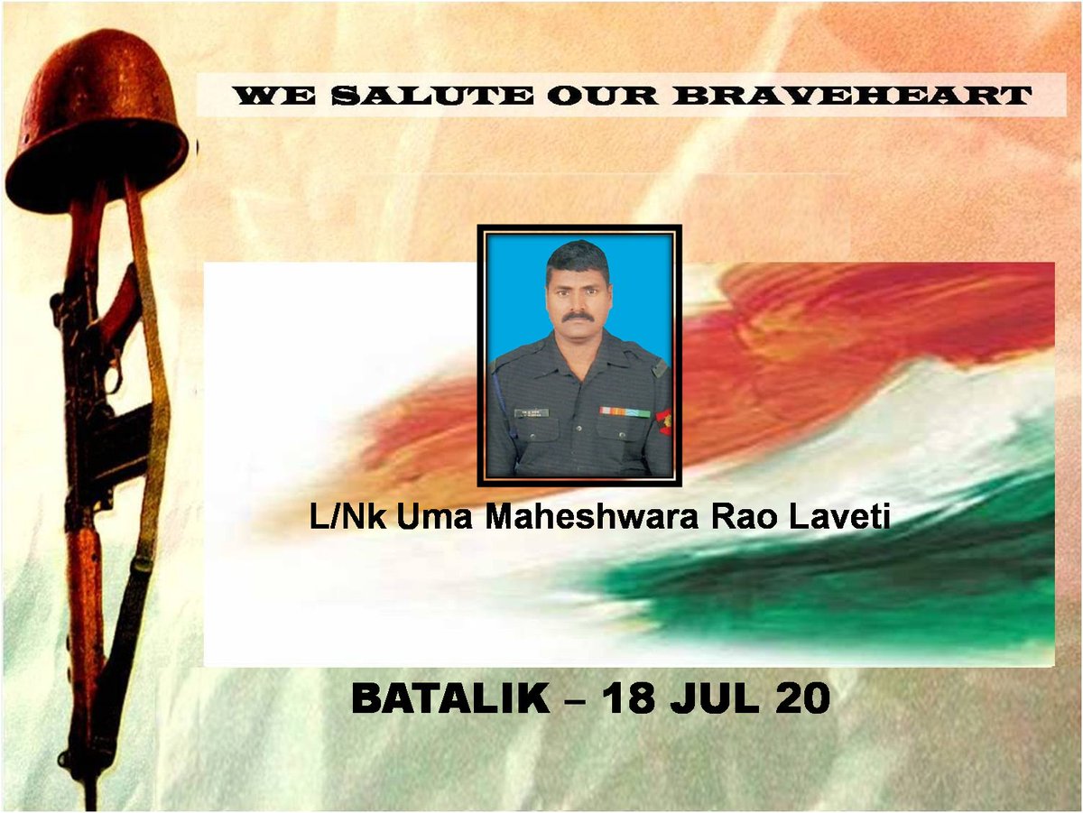 NorthernComd_IA's tweet photo. #IndianArmy #LtGenYKJoshi, #ArmyCdrNC and all ranks salute the supreme sacrifice of L/Nk Uma Maheshwara Rao Laveti; offer deepest condolences to the family.
@adgpi
@SpokespersonMoD
#FireAndFuryCorps
#ForeverInOps https://t.co/edfeRZZ0TG