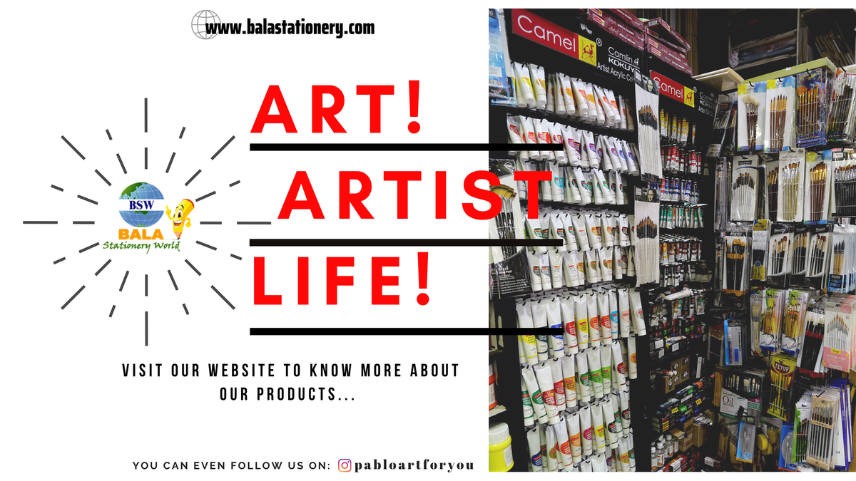 Bala_Stationery's tweet photo. Art! Artist! Life!
https://t.co/KYGVpZqoQD
#artmaterials #art #painting #paintings #color #colorful #art #design #artoftheday #canvasboard #canvas #canvasart #artgram #artist #artworks #artworld #artistsoninstagram #school #college #artist #hpbalastationeryworld #jayangar https://t.co/SoULVOliHH
