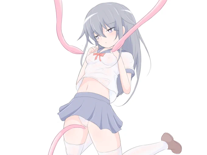 絵325号「黒髪さん」お題箱「美乳黒髪ロングロリがセーラー服越しに触手搾乳されて服が透けているシチュ」より。引き続き柔らかめの質感の絵を研究チュウです。 