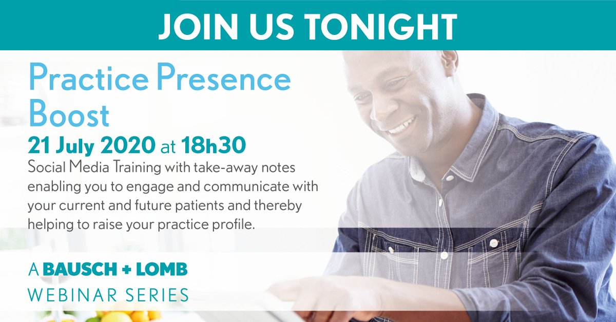 BauschLombUK's tweet photo. Join us tonight at 18:30 for our #SocialMediaTraining webinar, designed specifically for #opticalpractices. Weβll talk you through the benefits of social media, allowing you to stay in touch with customers and raise your practice's profile online. Sign up: https://t.co/G5tliOb79o https://t.co/61elxzAWWB