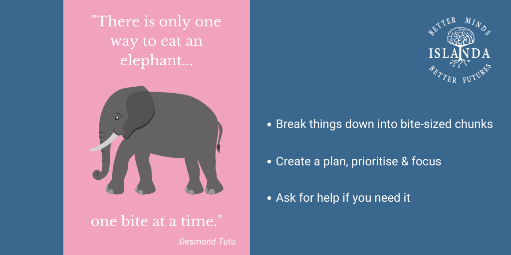 islandalisa's tweet photo. Are feeling overwhelmed by the enormity of a task? Overwhelm can paralyse us making it hard to get started or even know where to start. Transform the emotion - take action, however small, to unblock you and move you forward #emotionalintelligence #leadership #postiveaction https://t.co/OoLtJYVCik