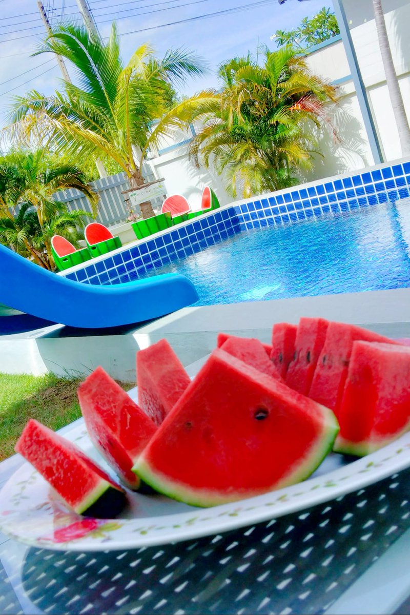 CoconutPool's tweet image. แตงโมหวานๆซักหน่อยไหม แบ่งมาซักครึ่งลูกบ้านนี้แตงโมเยอะ😁 #coconutmelonpoolvilla #thailand