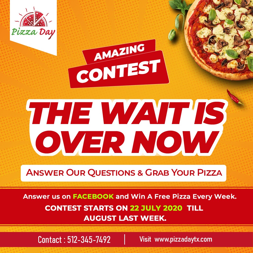 PizzaDayTx's tweet photo. The Wait is Over Now!
Contest starts on 22 July 2020 till August last week
#ContestAlert #staytuned #pizzaday #freepizza #austin #downtownatx #atxdatenight #parksideprojects #feedfeed #austineats #keepaustineatin #supportlocal #trueaustin #trendingatx #supportlocalaustin #Texas https://t.co/lBe3dsaFt7