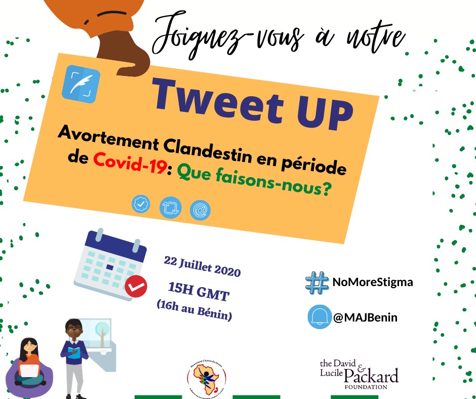 Hello les amis.

Vous vous portez bien ?
 
«Avortement clandestin en période de COVID-19: Que faisons-nous ?»

Voici le thème de notre conférence en ligne qui se tiendra demain Mercredi 22 Juillet 2020 à partir de 15GMT (16h au Bénin).

Prenons le rendez-vous !

 #NoMoreStigma