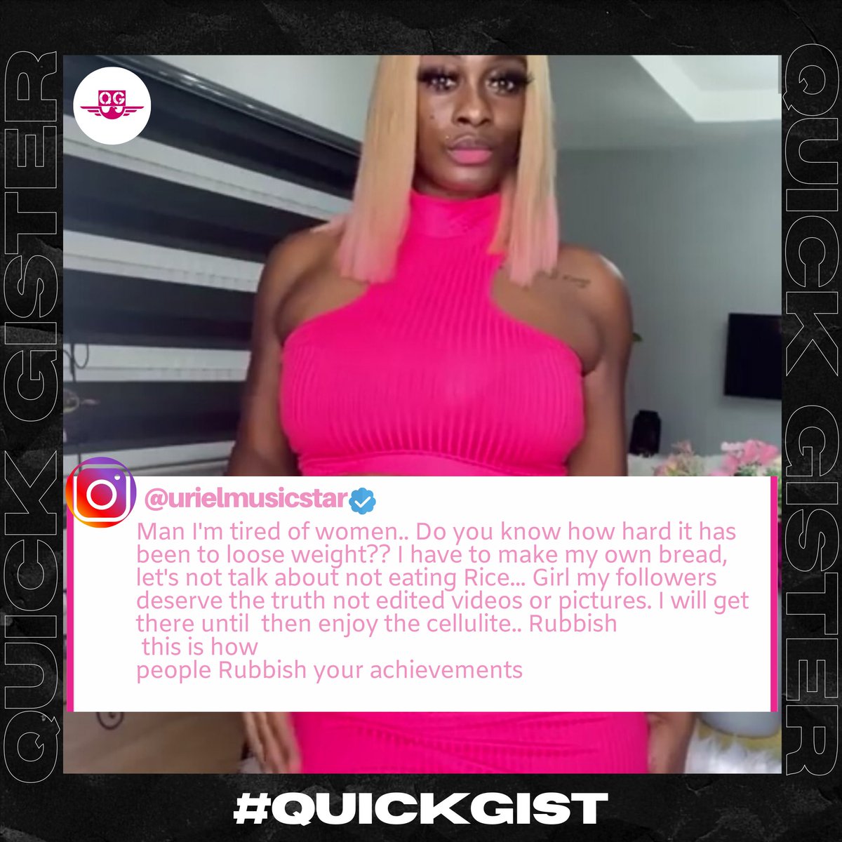quickgister's tweet photo. #Bbnaija Uriel slam a follower who advised her to use Photoshop to hide her body flaws #QuickGist https://t.co/qNKdRHFQXf