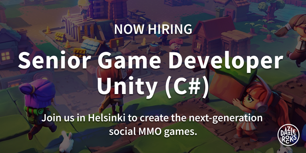 dazzlerocks's tweet photo. We have a new role for Senior Game Developer to join our international team in Helsinki to build an upcoming social MMO game. Read more and apply at https://t.co/U5dnXBL6Ke #gamejobs #unity #mobilegames #helsinki https://t.co/OfI5Helbdi
