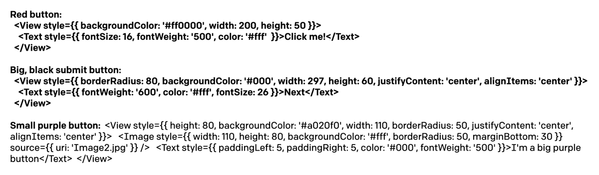 __embed's tweet photo. GPT-3 outputting React Native code https://t.co/6BuMJdHqid