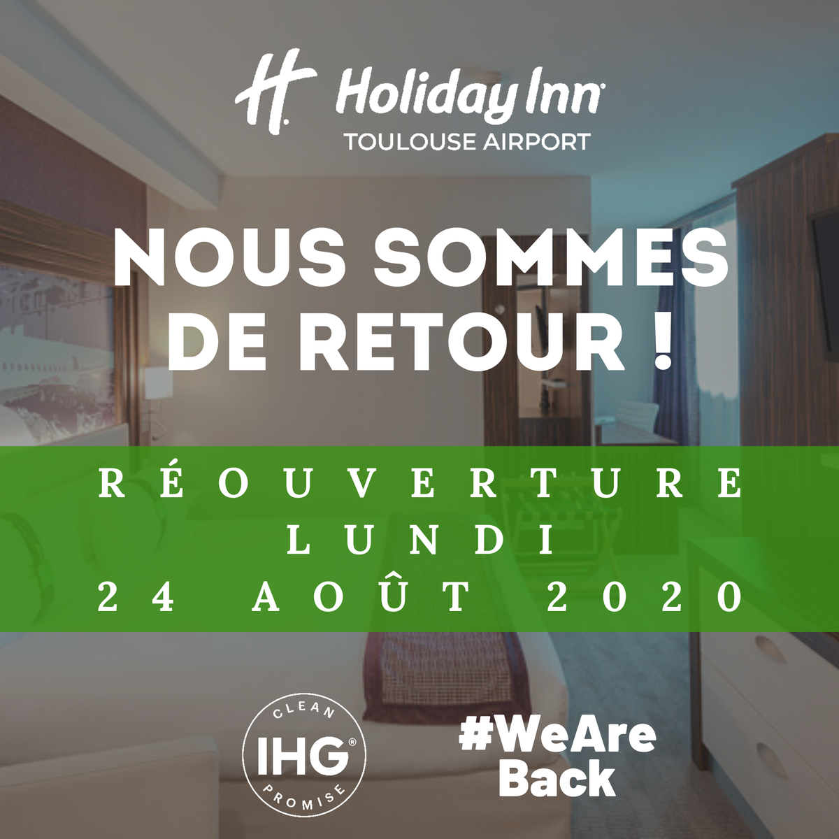 HolidayInn31's tweet photo. 📢 #WEAREBACK

Nous avons le plaisir de vous annoncer que notre hôtel réouvre ses portes le lundi 24 août ! 😍
Après tout ce temps, nous avons hâte de vous retrouver et de continuer à vous accueillir chaleureusement !

#hotel #travel #france #restaurant #bar #food #holiday https://t.co/Oo0QtTsCkj