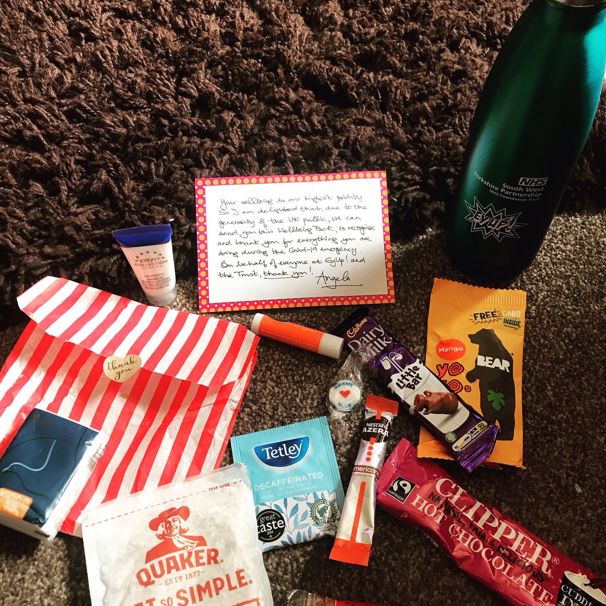 Amy_Mckinney92's tweet photo. When a person is appreciated they will always do more than is expected. Thank you @EyUpCharity and @allofusinmind #wellbeingpack https://t.co/x6Mc5E9IJr