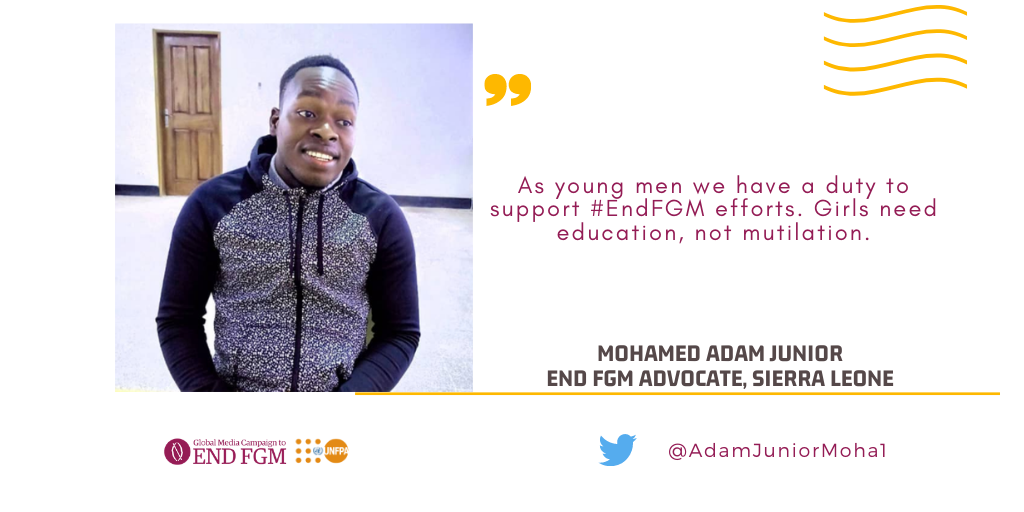 frontlineendfgm's tweet photo. Sierra Leone's youth panelist @AdamJuniorMoha1 will be live on the upcoming @UNFPA/ @GMCEndFGM webinar on the role of youth campaigners to #EndFGM. 

Date: 23/07/2020

Join him live here👉 https://t.co/NH4eBEDs22 

#VirtualMediaAcademy https://t.co/7emdc0z0o1
