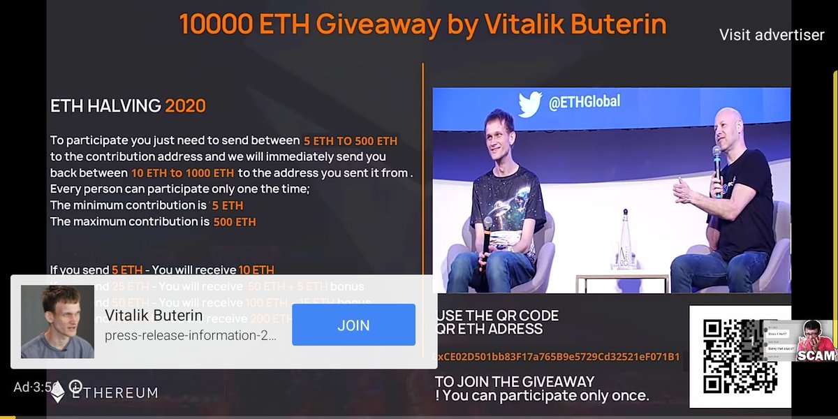 LyuLukas's tweet photo. @OrdinaryGamers Youtube is allowing ethero scam... Yes this is an ad. I looked up what his balance was on that wallet. He has only gotten 2$ worth of ethero which is good. https://t.co/oDrejh3t0u