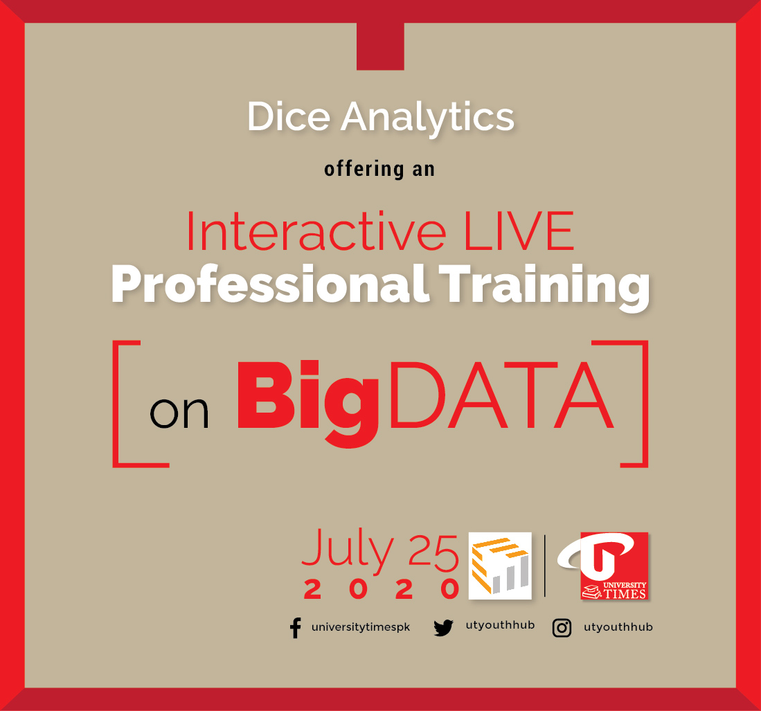 UTYouthHub's tweet image. Dice Analytics is offering an Interactive Live Professional Training on Big Data on July 25, 2020.

For details visit universitytimes.pk/2020/07/21/dic…

#universitytimes #DiceAnalytics #BigData