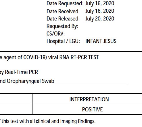 The past months, all I know about Covid19, I only see in the news. Now, I'm one of the stories I used to just read/hear abt.Our office premises were disinfected on July 6. I was swab tested on July 16, results came out July 20. I fall somewhere between case # 68K & 70K. 1/10