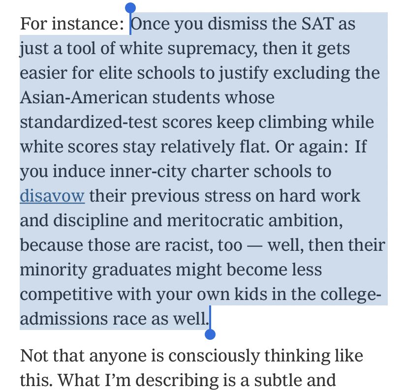 This is an incisive column by  @DouthatNYT. Competition with Asians has taken a toll on whites. Many are ready now to disavow hard work & perfectionism through the logic of toxic whiteness. Conveniently, the new antiracism might just keep them on top. https://www.nytimes.com/2020/07/18/opinion/sunday/white-fragility-meritocracy.html?referringSource=articleShare