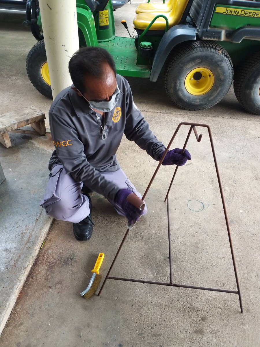 KanCwgc's tweet photo. Quite a bit of work is "behind the scenes" here we see wreath stands being prepared for the VJ day 75 ceremony in August. The small jobs are just as important #OurWorkContines #kanchanaburiwarcemetery @CWGC https://t.co/433WFPxFup