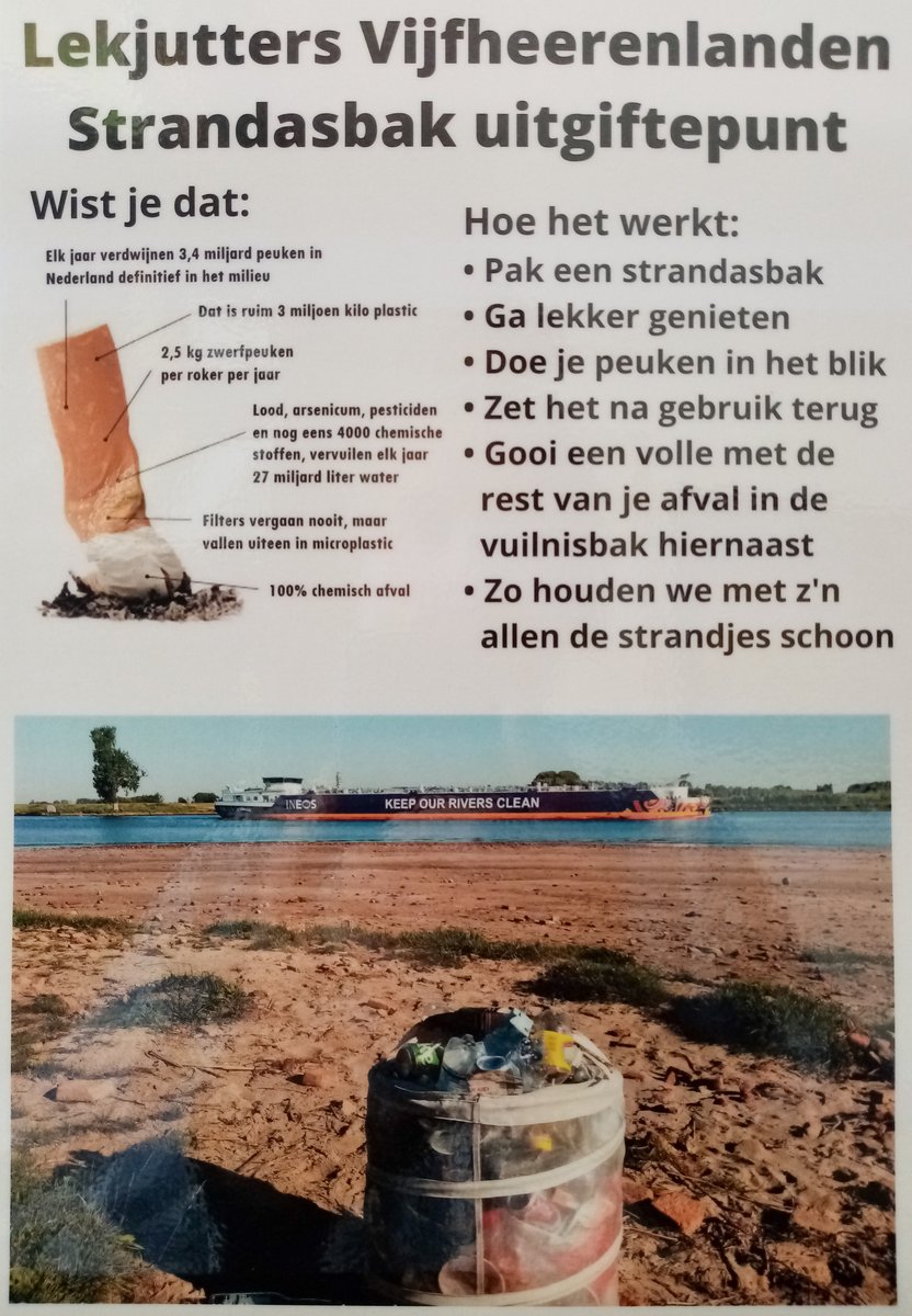 Lekjutter's tweet photo. Het Lekjutters Strandasbak uitgiftepunt is zojuist geopend.
Bronaanpak was nodig: de afgelopen anderhalve maand hebben onze vrijwilligers bijna 2400 peuken van de strandjes opgeraapt.
@GocleanD geweldig idee! #schonerivieren #plasticvrijerivieren
@5heerenlanden https://t.co/okri1jd7p9