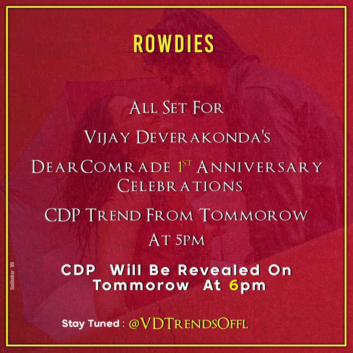 rio_abinesh's tweet photo. Trend Alert 📢
#DearComrade CDP Trend 👇
CDP Trend From Tommorow 5PM ✓
"CDP" will Be Revealed On Tommorow 6PM ✓
For More info Stay Tuned to : @VDTrendsOffl & @VdoeOfficial
#VijayDeverakonda #VD0
#DearComradeTrendOnJuly25th https://t.co/625zIR7Z3W