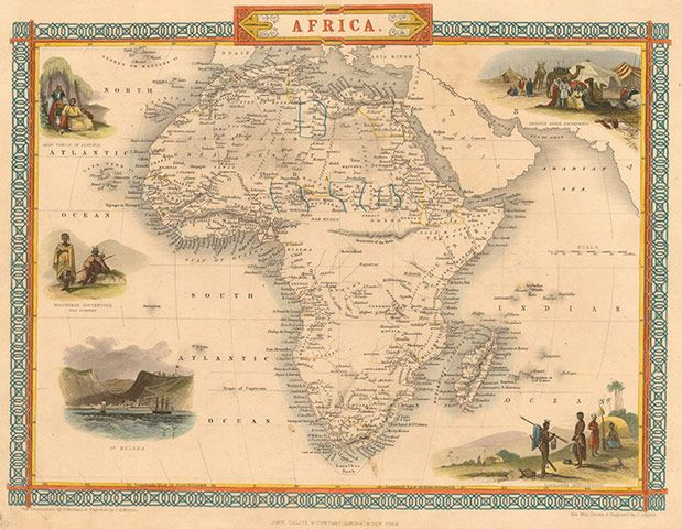 16. "Africa" by John Tallis (1851).At the time the map was produced most of central Africa was still unknown to Europeans.
