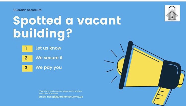 secure_guardian's tweet photo. Vacant buildings can attract the wrong type of attention! If you see one in your area,  let us know. @secure_guardian are here to help. https://t.co/gSWVVKXZQY