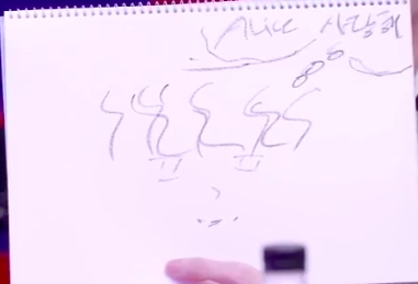seungwoo's drawing of seungsik today :D the curly hair!!!! and the thought bubble!!!! "alice i love you"