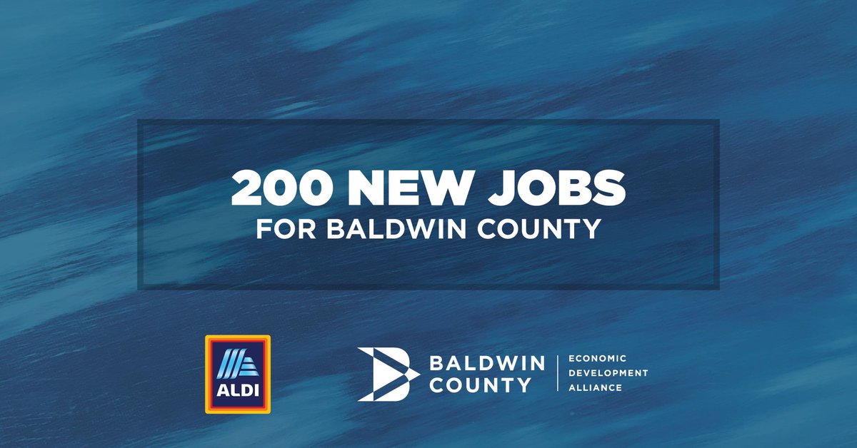 BaldwinCountyED's tweet photo. BREAKING NEWS: Leading grocery retailer ALDI announces plans to build a new regional headquarters and distribution center, in Loxley, Alabama, creating 200 new jobs and investing $100 million in Baldwin County. Read more: https://t.co/lfuUxUeP2K @AldiUSA https://t.co/GmDjOYVMbU