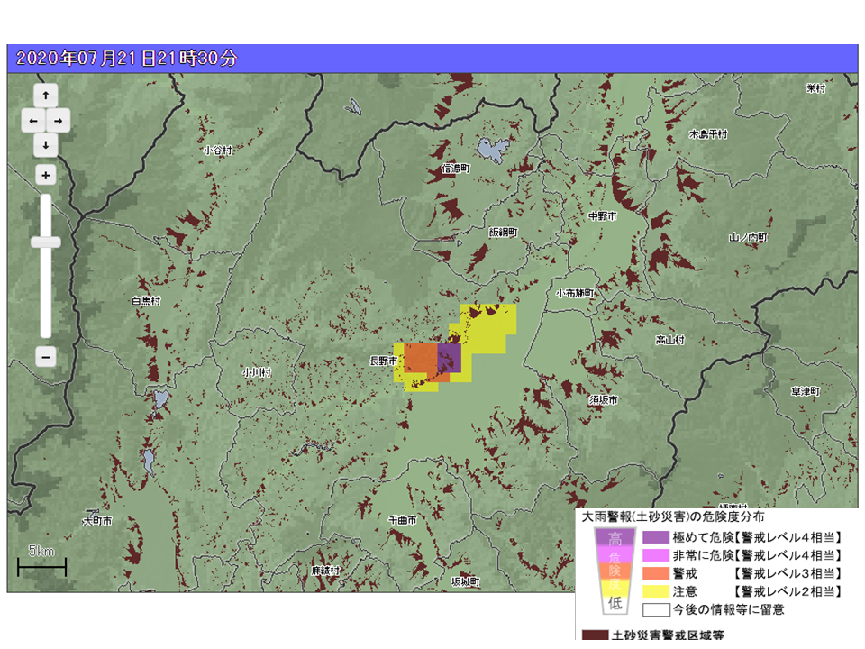 長野県防災 على تويتر 土砂災害警戒情報 長野市 に発表 現在 市内の雨は弱まりつつありますが 土砂災害危険度は極めて高い状況です 気象台によると 今後も弱い雨が続く予想 雨が弱まっても 土砂災害 が発生する危険性があります 裏山や沢 用水路など