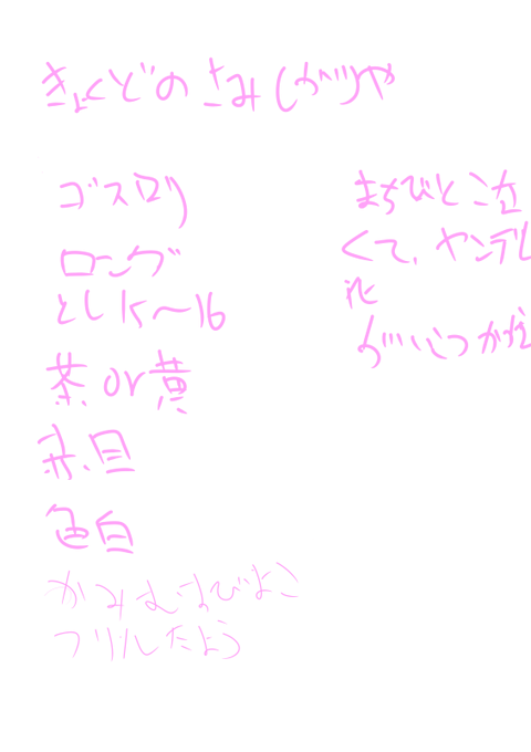 一回に4枚しか上げられないんですね。こんな感じに線画にもっていきました。最初にキャラ設定で思いついたことを箇条書きにしてそっから構図決めて、ラフに持ってく感じです! ちなみにこのキャラの名前はセンカ。キャラの設定は次のツイートで 