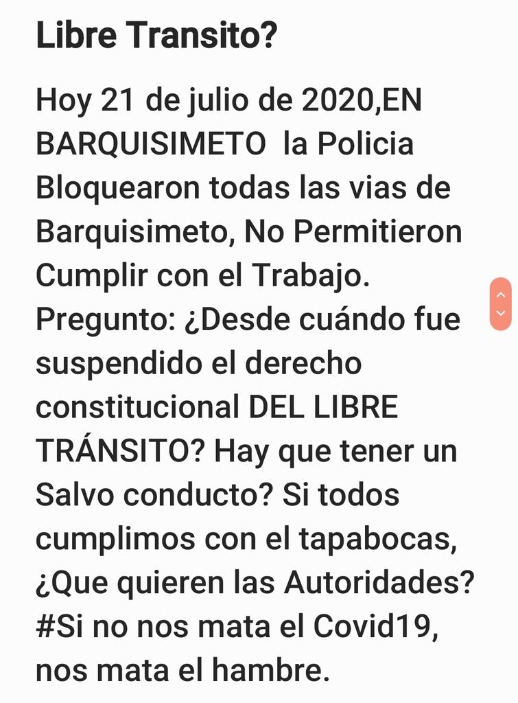 seguroqueesasi's tweet photo. ¿Quie fue el que dijo que la cuarentena, No era Impuesta en Venezuela y entonces ¿Que pasó en Lara? No nos dejan transitar e ir a nuestro trabajo. Aunque sea ventas de Medicinas! #NoNosMataElCovid19PeroSiElHambre https://t.co/nojLDGnnKc