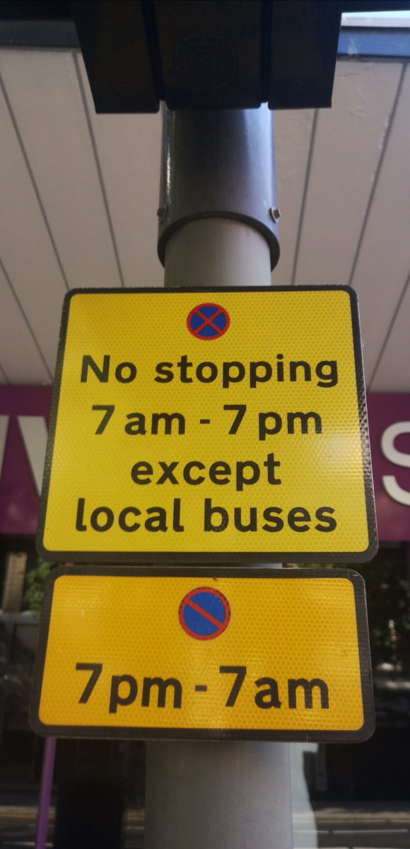 CaFNottmCity's tweet photo. #SignSaturday
🚌Only buses are allowed everyday between 7am and 7pm🚍
🚚Can I load/unload❓
Between 7pm & 7am
🚙Can I use a #BlueBadge❓
Between 7pm & 7am for 3hrs
Can I park here❓
No, unless one of the above.
#KnowYourSignAvoidAFine #Nottingham https://t.co/eqea2wBptV