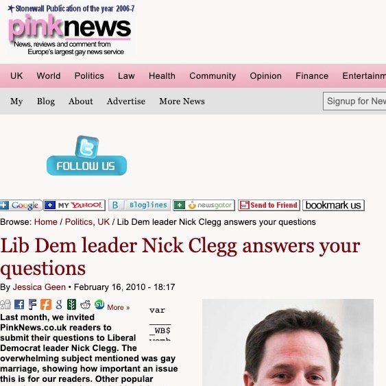 We got  @PinkNews readers to send in Qs.  @nick_clegg was first and backed equal marriage.  @David_Cameron said he was "open" to it. Gordon Brown didn't back it, but  @Ed_Miliband did during the Labour leadership election that followed (11/22)