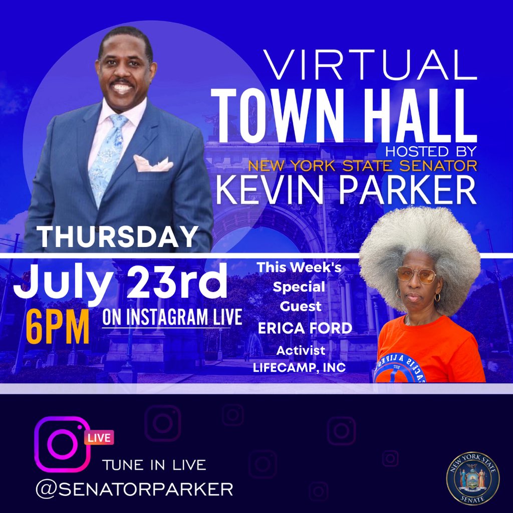 kevinparkernyc's tweet photo. Tune into my virtual town hall this Thursday, July 23rd  at 6:00pm with Special Guest Erica Ford (@EricaFordNYC ).We will be talking about her organization @LIFECampInc, their work around gun violence prevention and how she is empowering youth throughout NYC.
#EricaFord #LifeCamp https://t.co/cZ9f3mgDSM