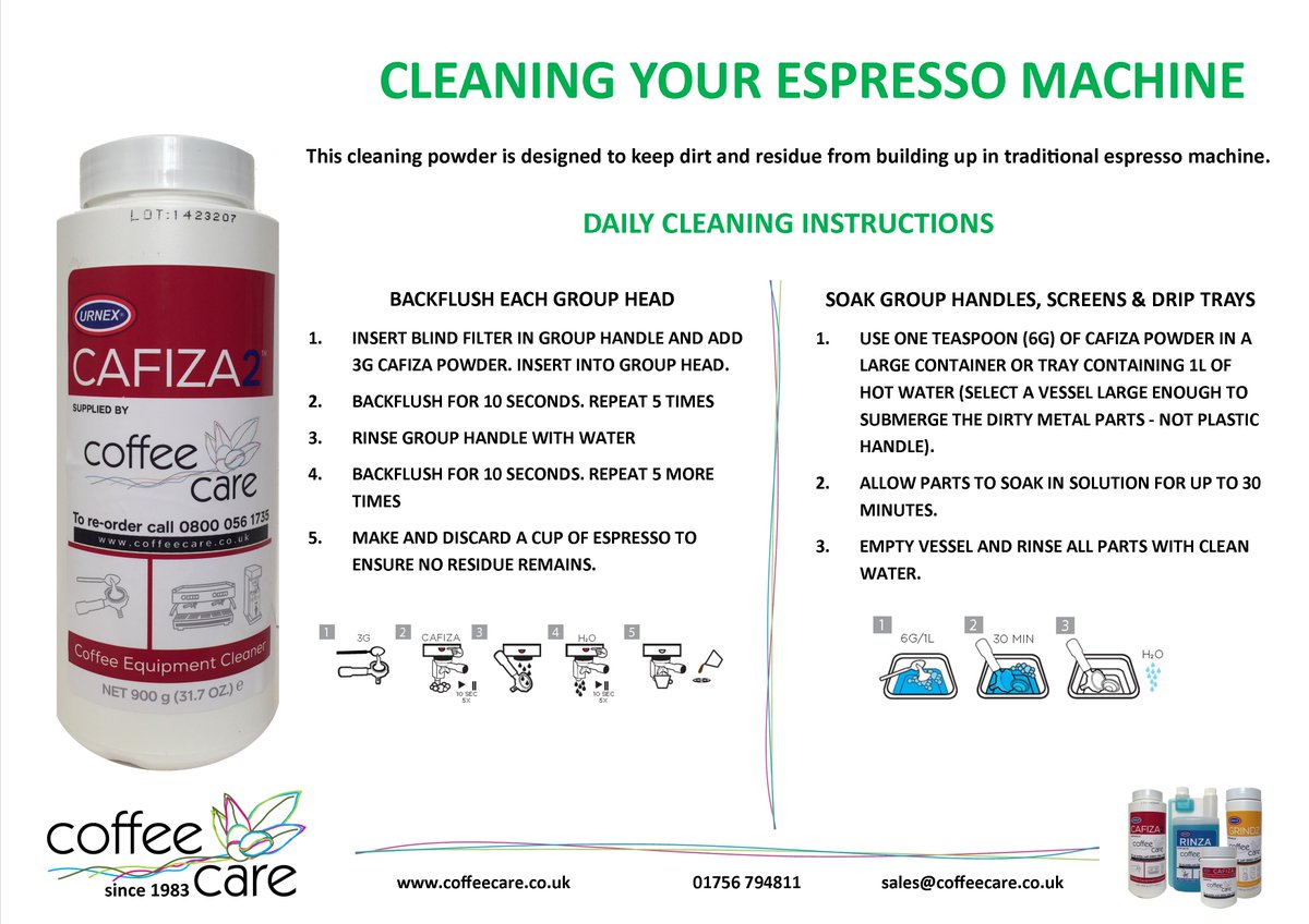 Coffee_Care's tweet photo. How to clean your espresso machine!

Contact us if you need any help, advice or you need to order some more cleaning products.

#cafiza #cafizapowder #espressocleaner #coffeemachinecleaner #traditionalmachine #traditionalespressomachine #espressomachine #espressomachinecleaner https://t.co/H6d73ZHTaX