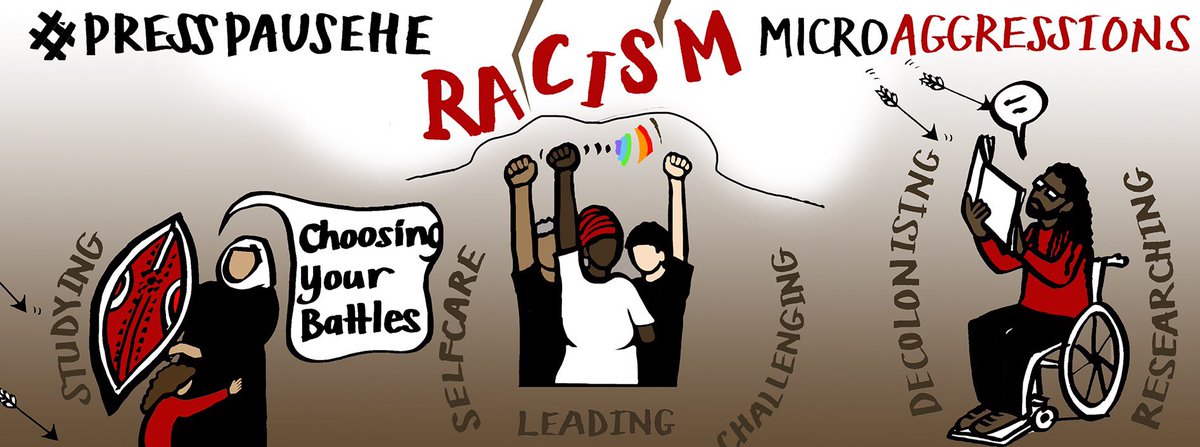 PressPauseHE's tweet photo. We will be gathering inputs from staff &amp; students in the HE sector to co-develop a set of Values-Based Cartoons on racial microaggression. We want to invite everyone to pause ✋, think 🤔, and then have a conversation 🗣 about these complex and difficult topics. @AdvanceHE GPG https://t.co/aRCq9KRmS6
